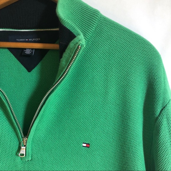 Tommy Hilfiger Half Zip Pullover Sweater Green - Picture 2 of 8